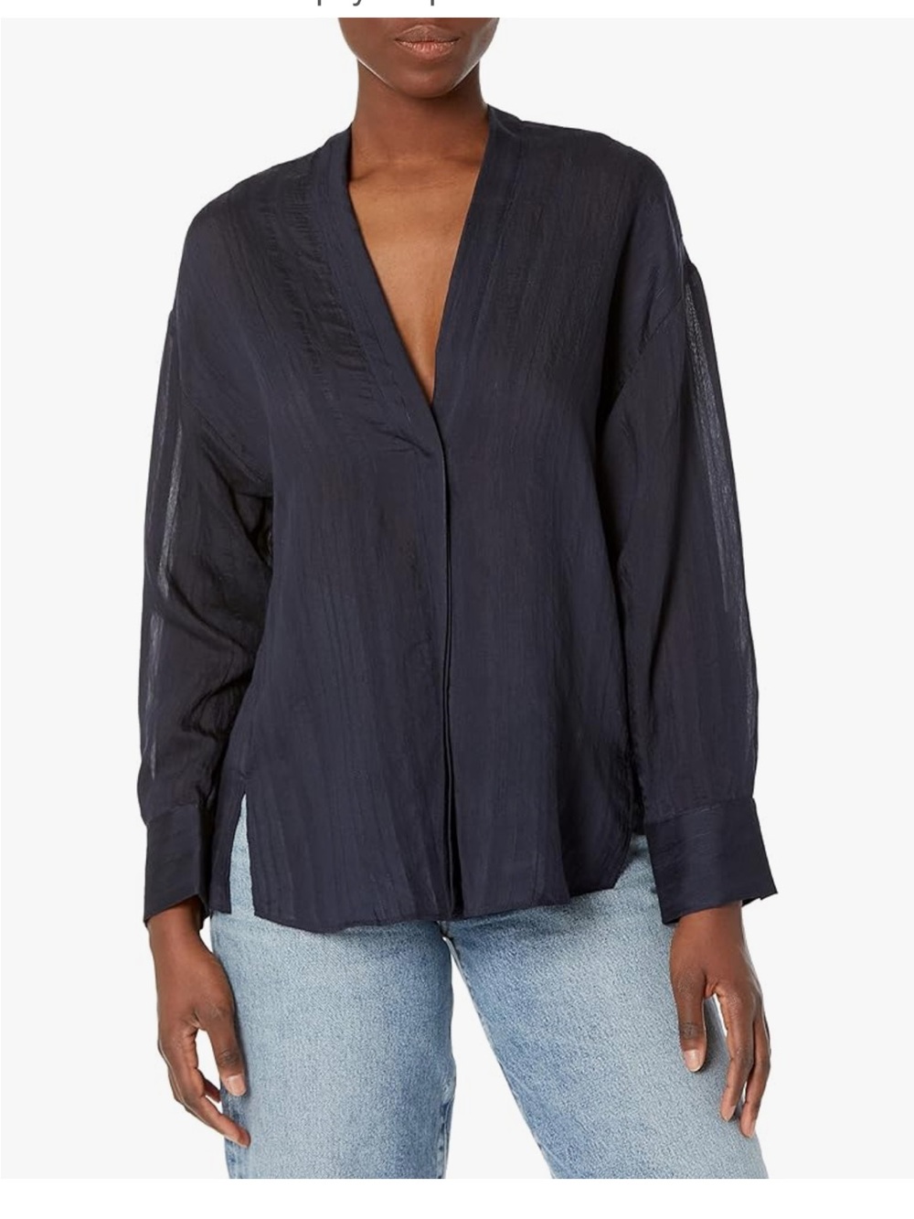 Vince Drapey V-Neck Blouse Sz‎ L Tonal Stripe Navy